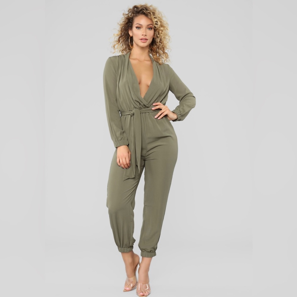 Stroll At the Plaza Nova Olive Jumpsuit